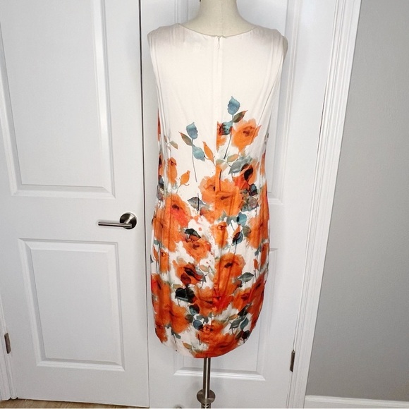 ST.JOHN COLLECTION Silk Dress cream orange poppies silk sleeveless Size 8 - Picture 7 of 10